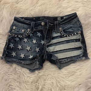 Miss Me Dark Blue Star and Stripe patriotic denim shorts